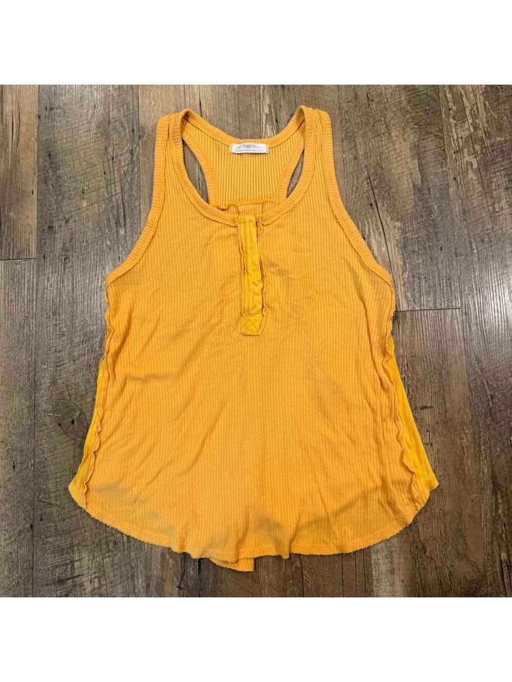 Free People Mustard Yellow Racerback Waffle Knit Tank Top Medium